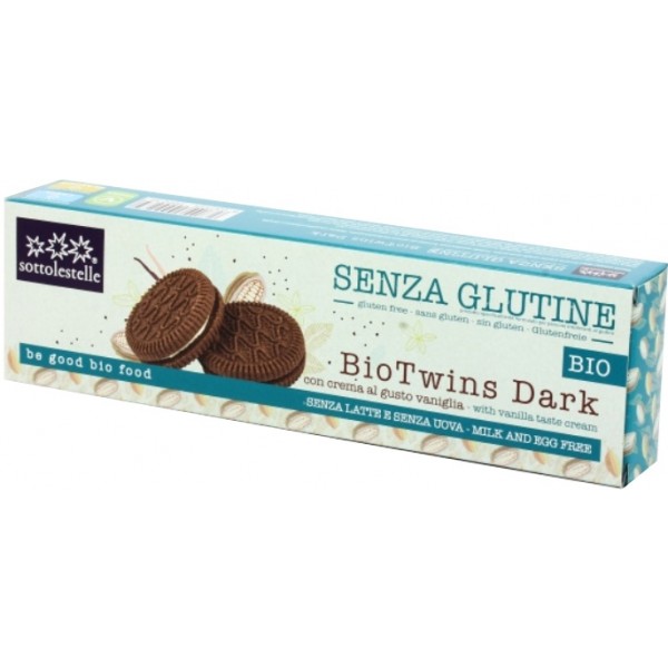 Biscotti Bio Twins Dark con crema vaniglia senza glutine, senza latte e uova 115g Sottolestelle