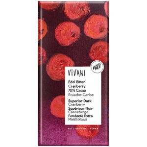 Cioccolato fondente pregiato al 70% con mirtilli rossi 100g VIVANI