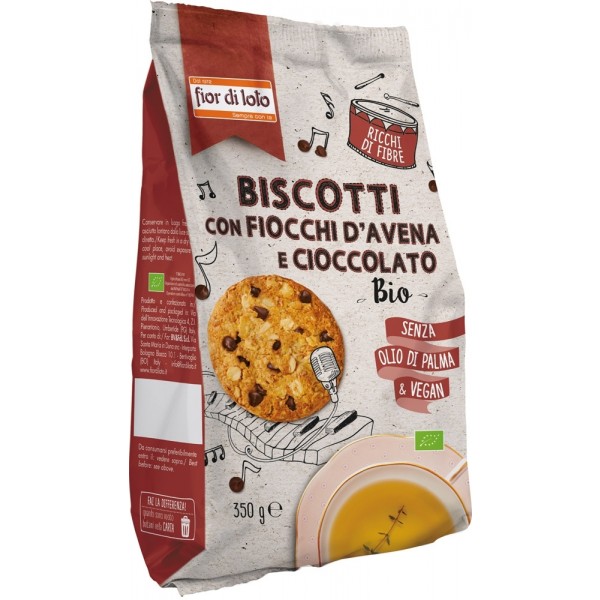 Biscotti con Fiocchi di Avena e Cioccolato Vegan 350g Fior di Loto