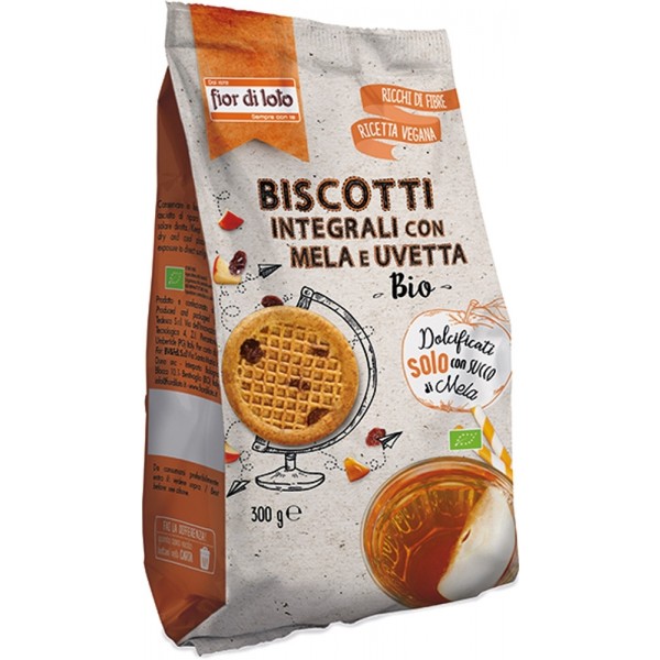 Biscotti Vegani con Mela e Uvetta Senza Zuccheri Aggiunti 300gr Fior di Loto