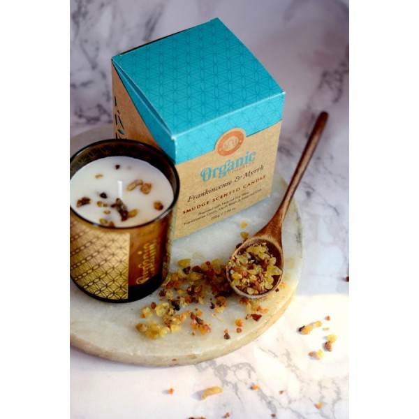 Candela con frammenti di Frankincense & Mirrha Cera di Soia Organic Goodness
