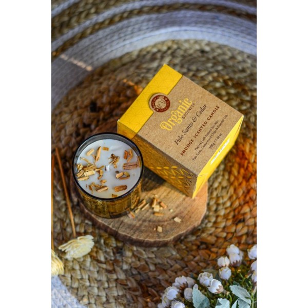 Candela con frammenti Palo Santo e Cedro Cera di Soia Organic Goodness