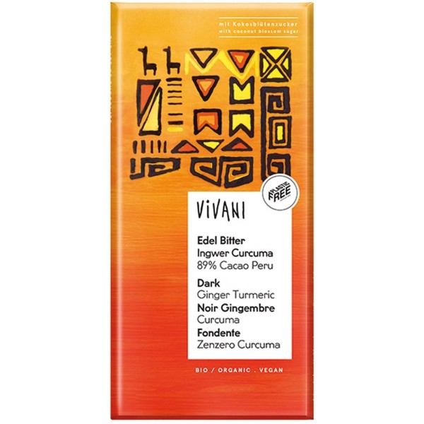 Cioccolato Fondente Zenzero Curcuma 89% 80g Vivani