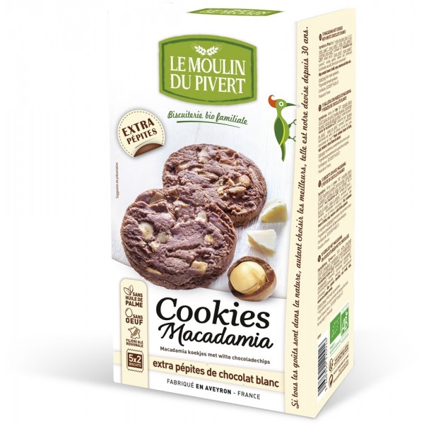 Cookies con noci di Macadamia e pepite di Cioccolato bianco 175g Le Moulin du pivert