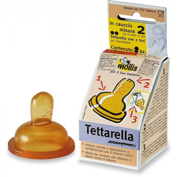 Tettarella - misura 2 - 2 fori - caucciù per latte e tè da 6 mesi in poi 2pz MOLLIS