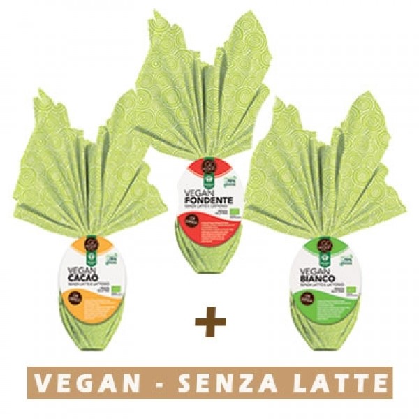 Tris di Uova di Pasqua Vegan senza latte (Bianco + Fondente + Cacao  )